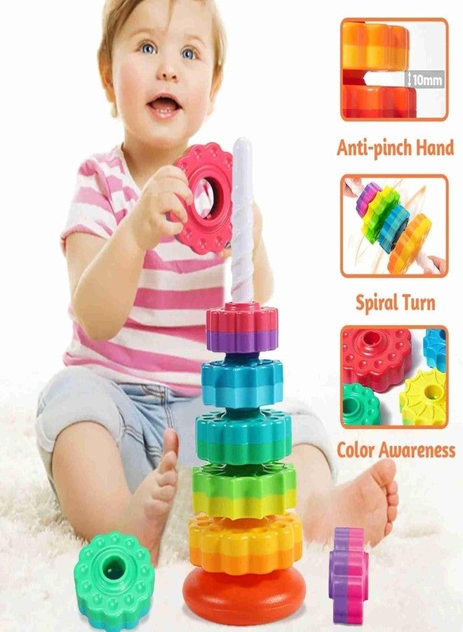 WAKTORO Baby Spinning Stacking Toys for Toddlers 1-3, Rainbow Ring Stacker Montessori Toy for Babies 6-12 Months, Sensory Learning Gift for Boys & Girls, Birthday, Christmas Gift (14 inch) - Image 5